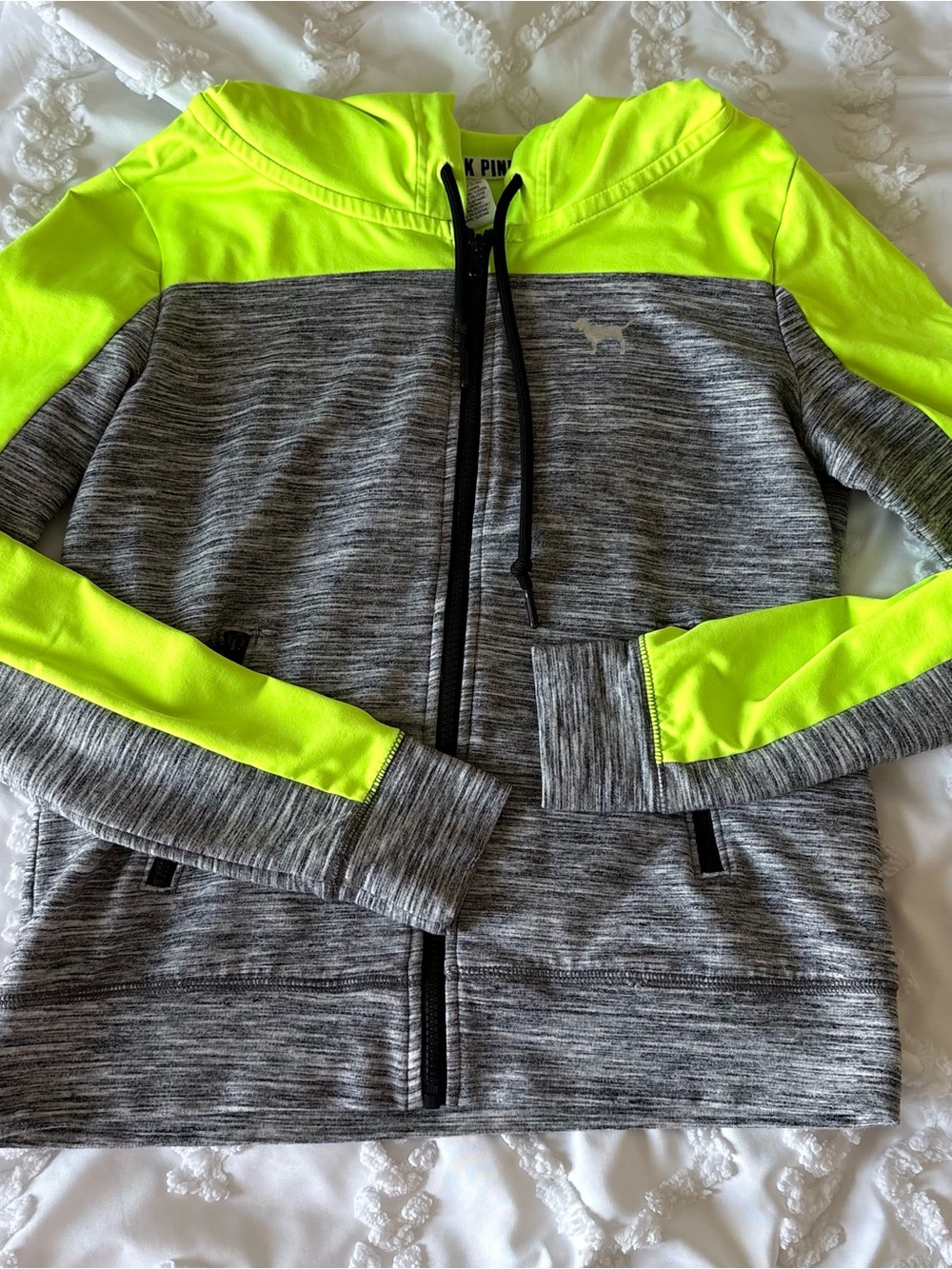 Victoria's Secret Neon Yellow and Heather Gray Zip Hoodie